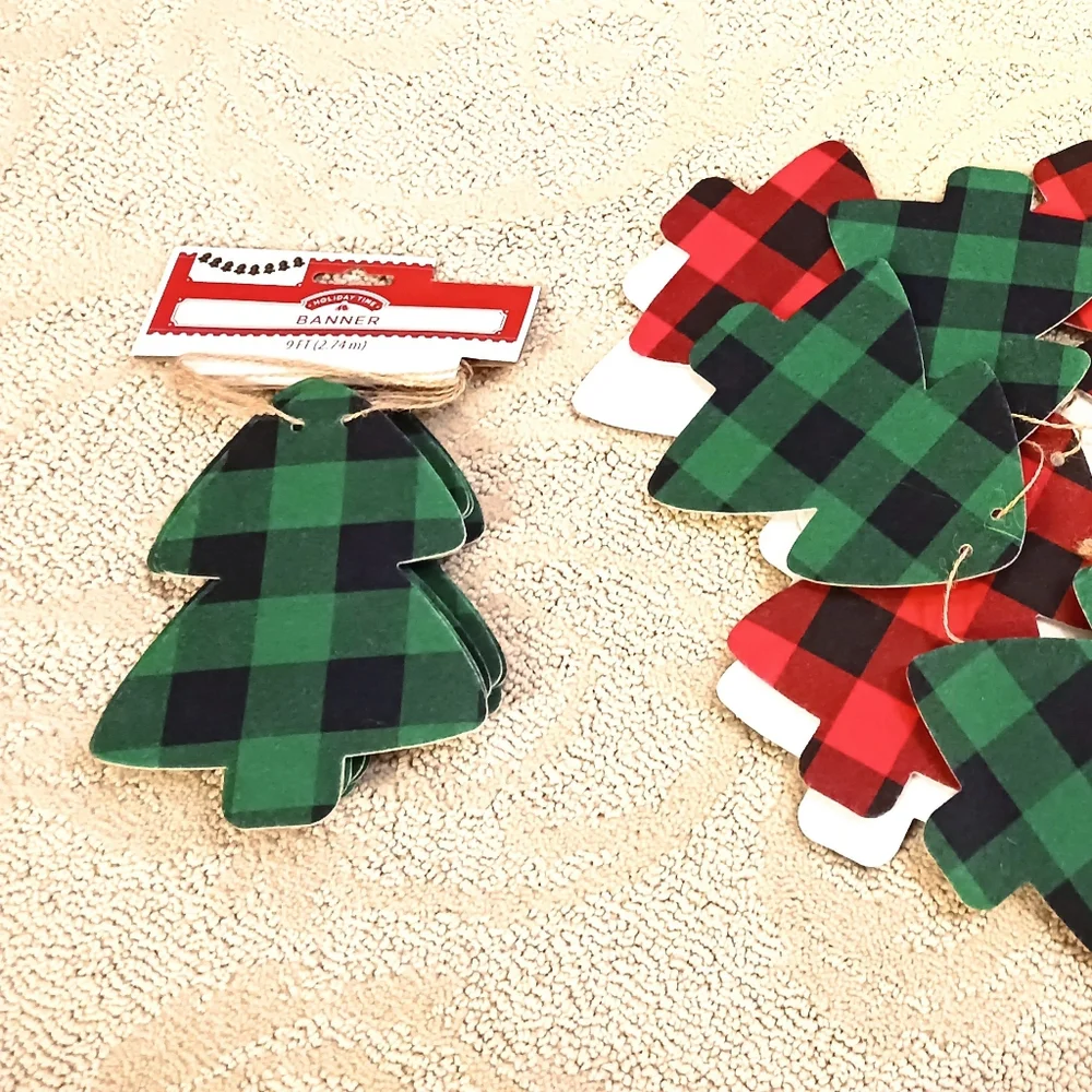 NWT Three 9' Plaid Christmas Tree Garland Red And Green